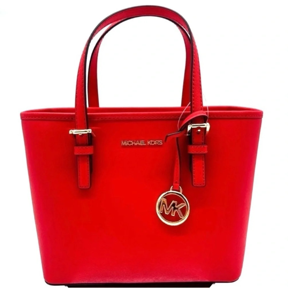 Michael Kors Jet Set Travel Extra-Small Top Zip Tote Bag Red/Gold